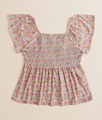 Girls - Floral Smocked Peplum Top