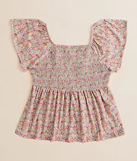 Girls - Floral Smocked Peplum Top