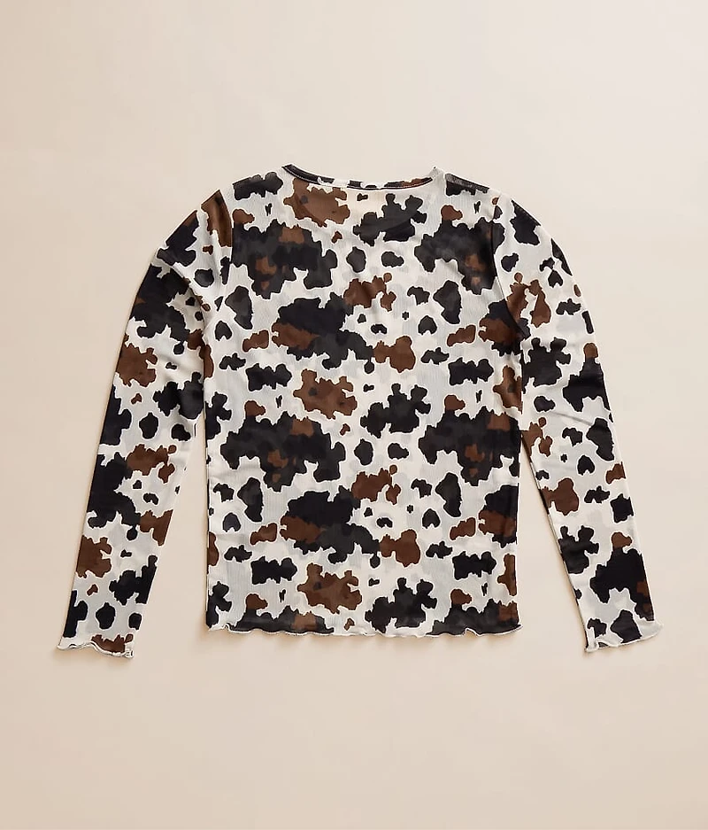 Girls - Cow Print Mesh Top