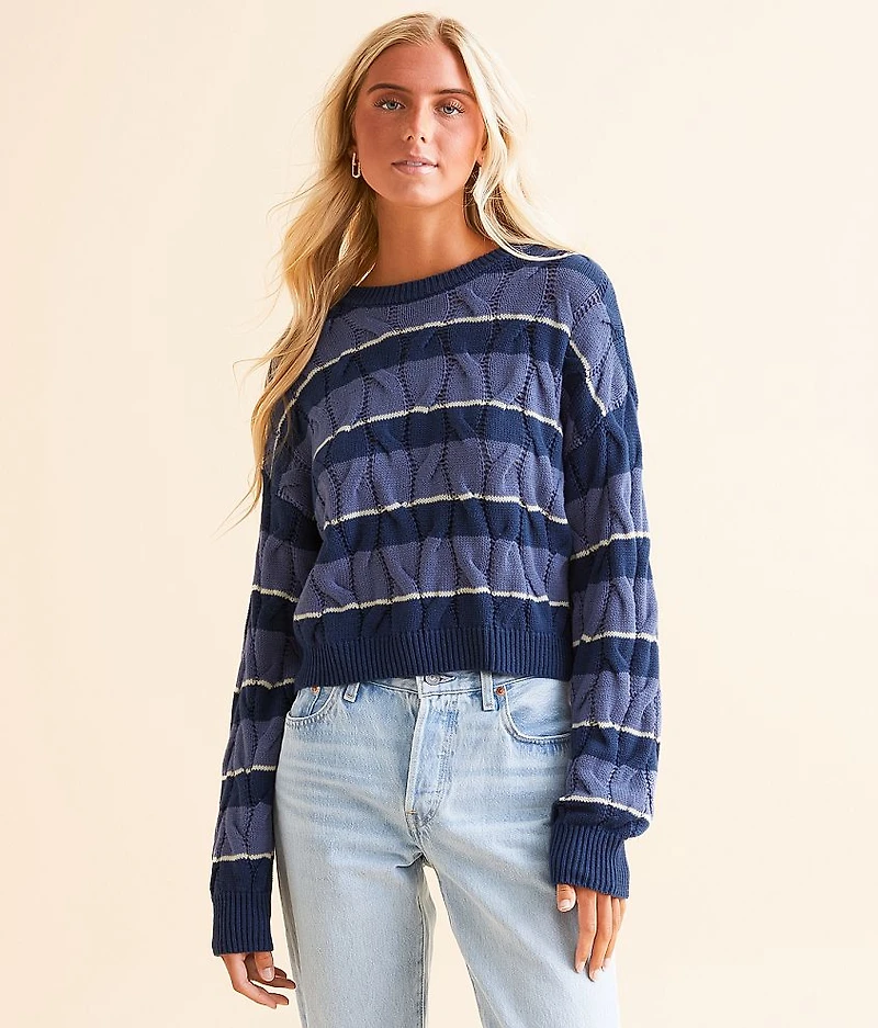 Cable Stripe Cropped Sweater