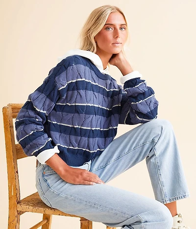 Cable Stripe Cropped Sweater