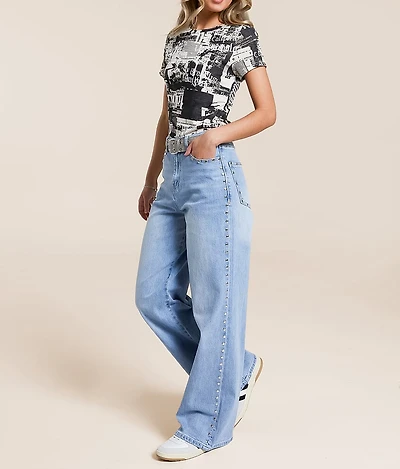 Gemma Wide Leg Studded Stretch Jean