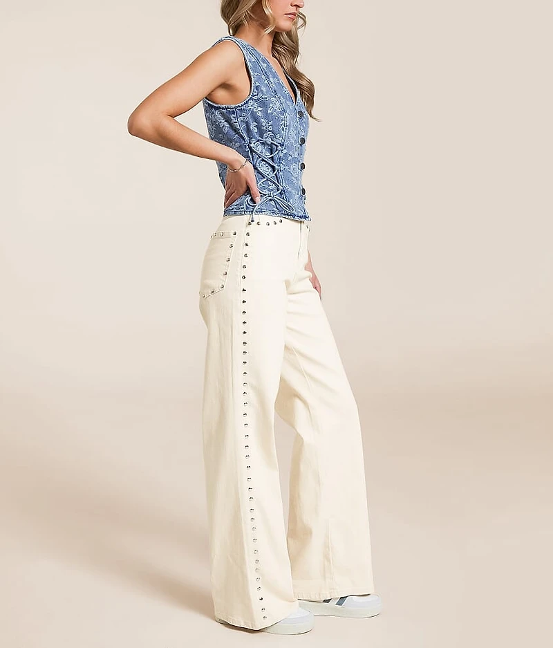 Gemma Wide Leg Studded Stretch Jean