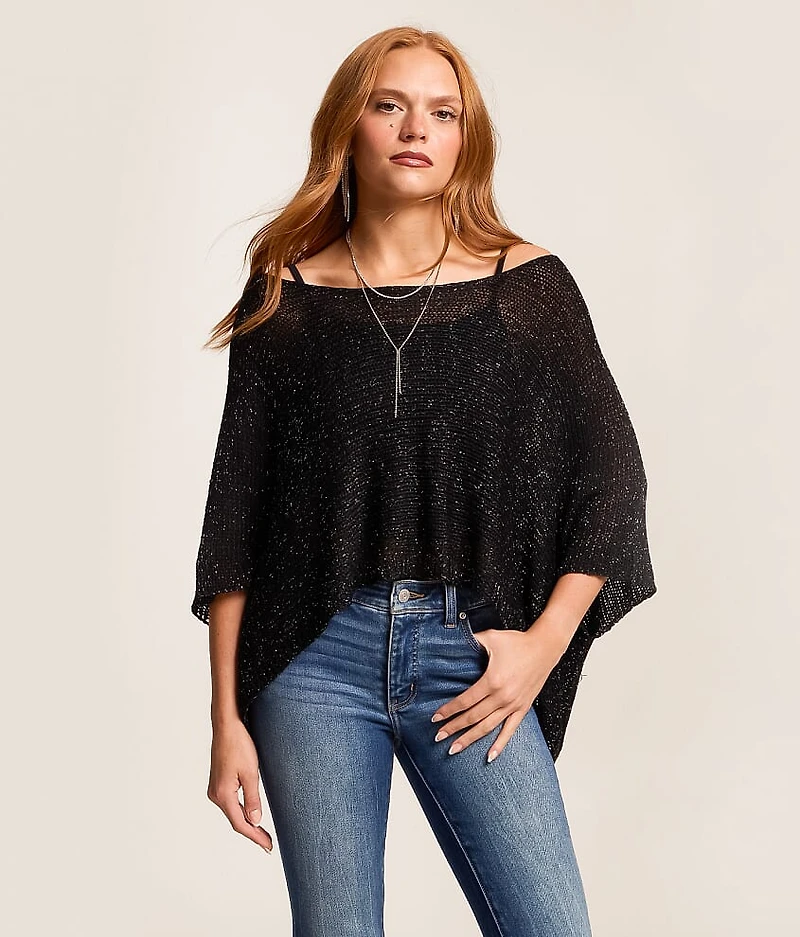Tinsel Off The Shoulder Poncho Sweater