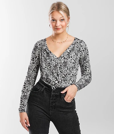 Floral Surplice Knit Bodysuit