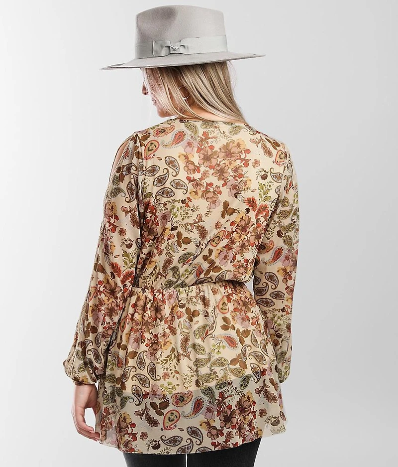 Floral Mesh Surplice Top