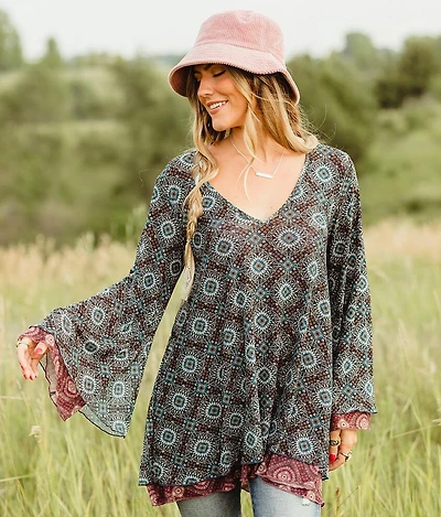 Floral Mesh Tunic Top