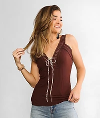 Lace-Up Crochet Tank Top