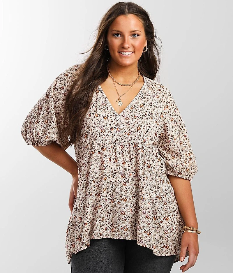 Floral Print Crinkle Top