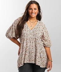 Floral Print Crinkle Top