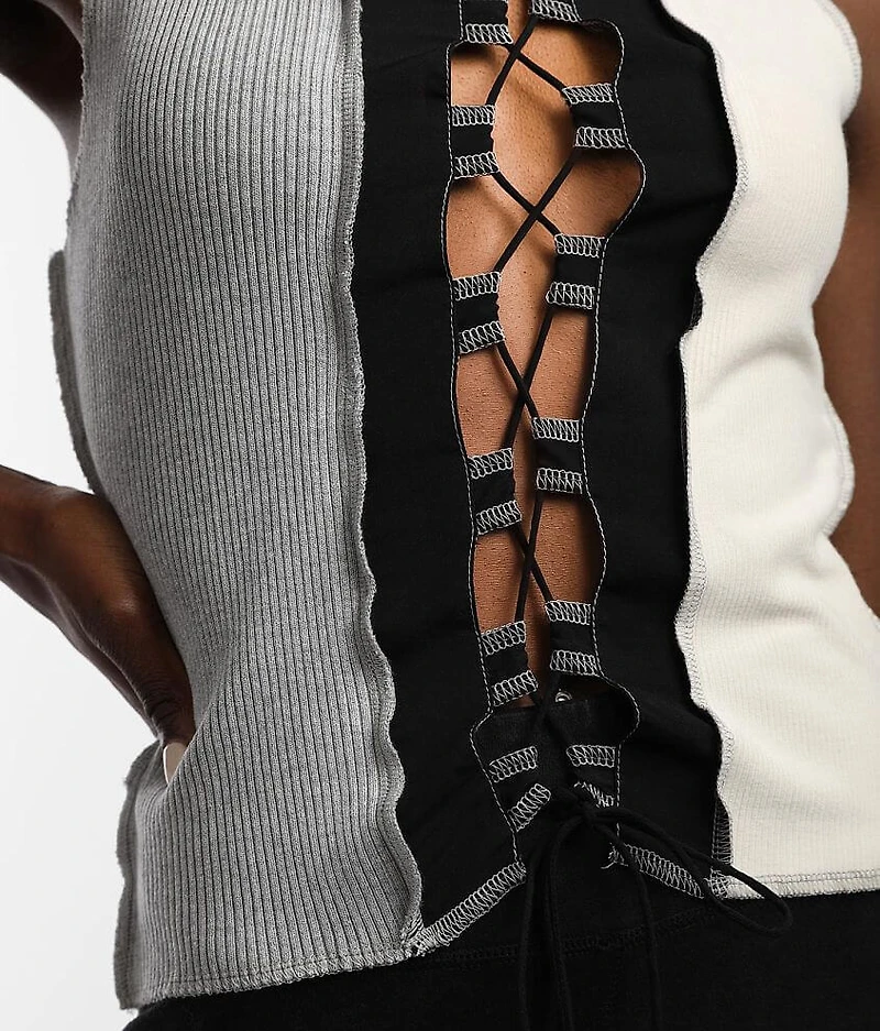 Lace-Up Cropped Tank Top