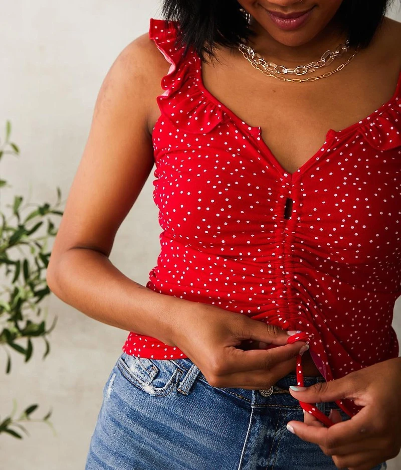 Polka Dot Ruffle Tank Top