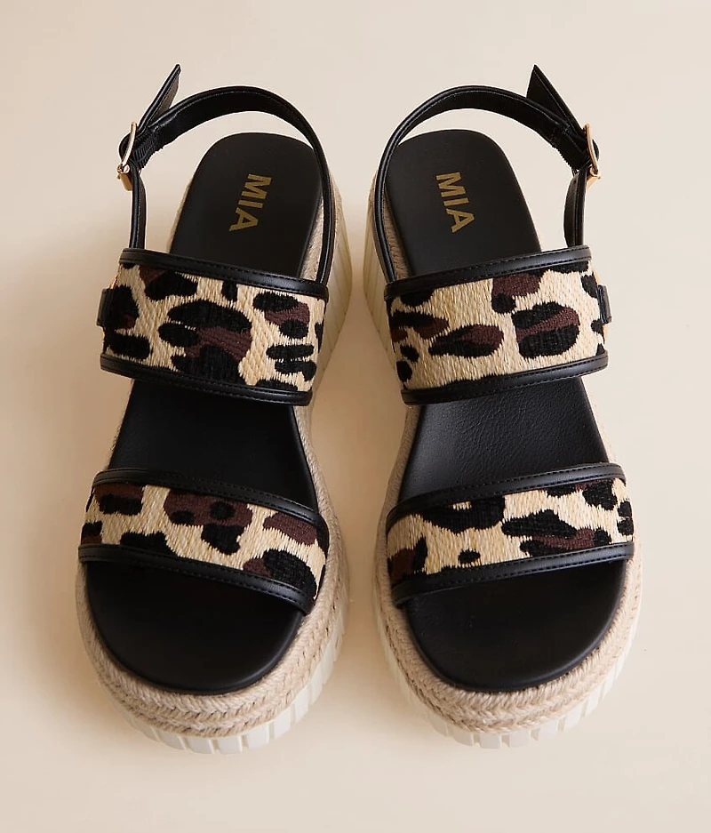 Alyshiaa Leopard Raffia Wedge Sandal