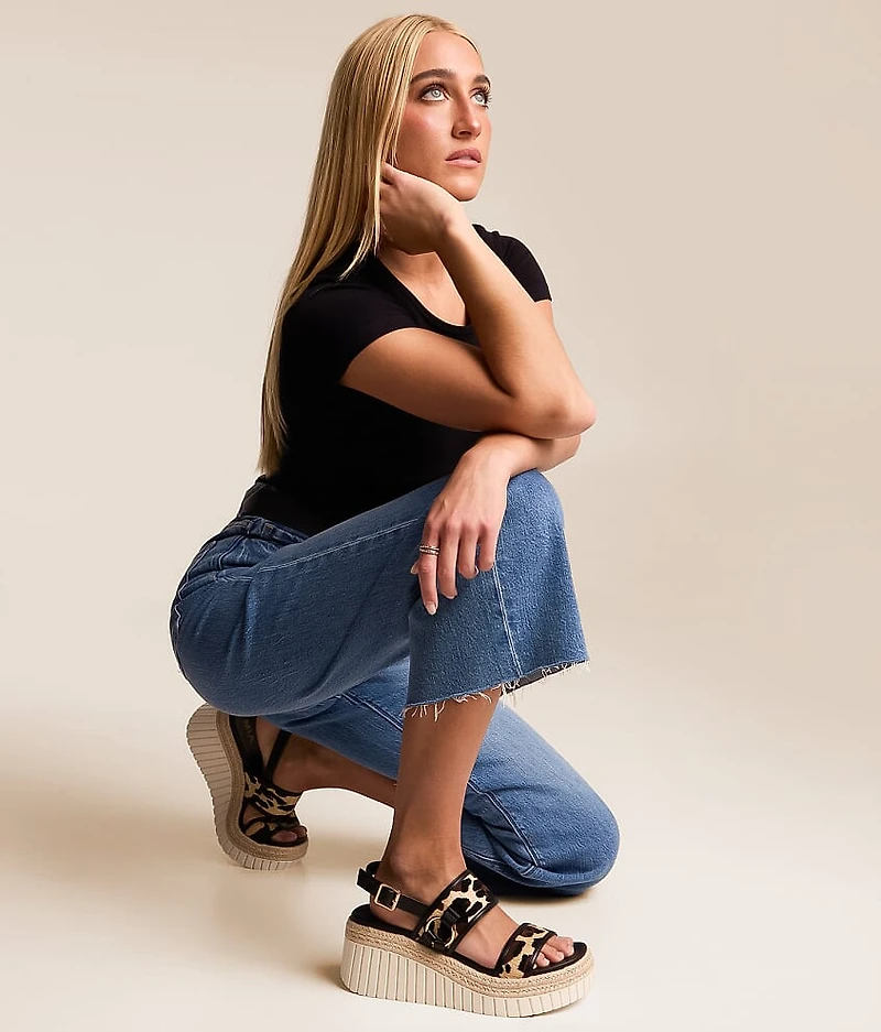 Alyshiaa Leopard Raffia Wedge Sandal