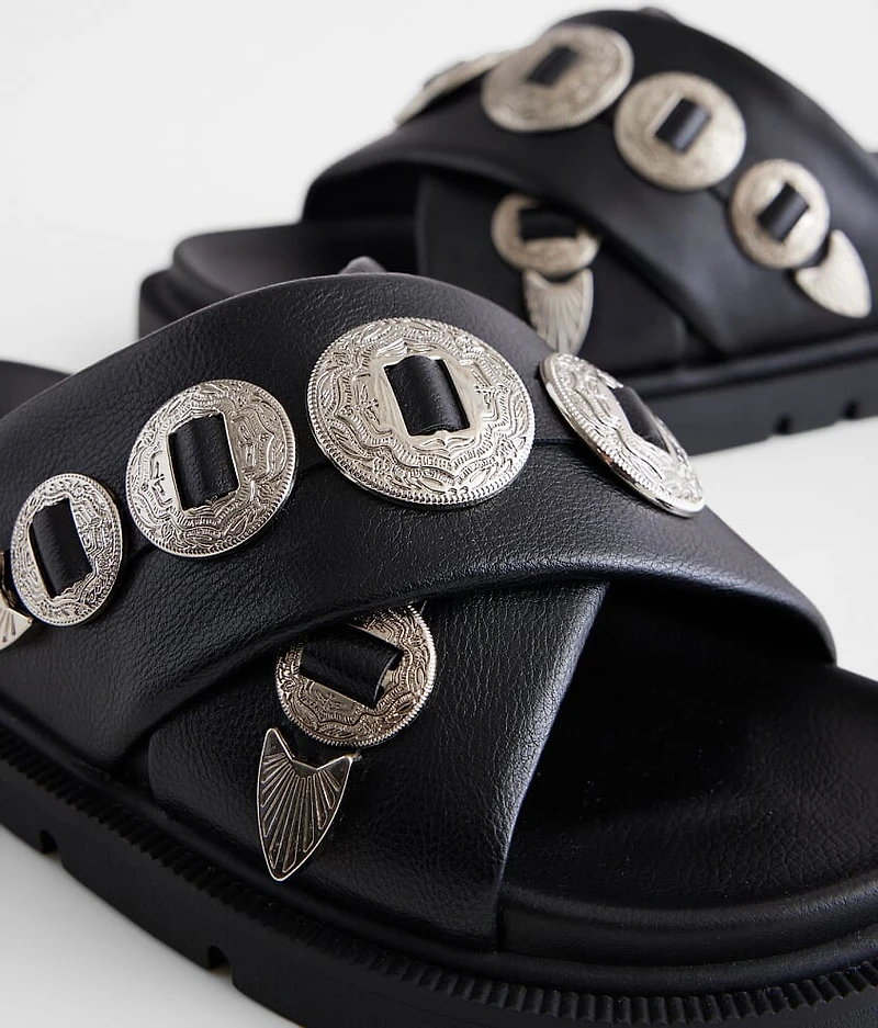 Embossed Metal Western Sandal