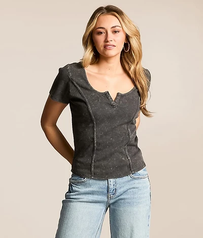 Washed Notch Neck Top