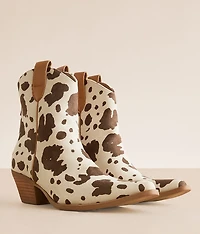 Rose Cow Print Western Ankle Boot