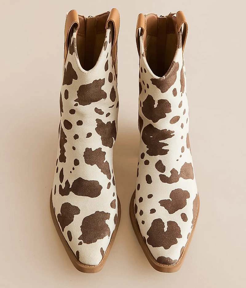 Rose Cow Print Western Ankle Boot