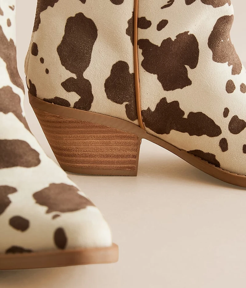 Rose Cow Print Western Ankle Boot