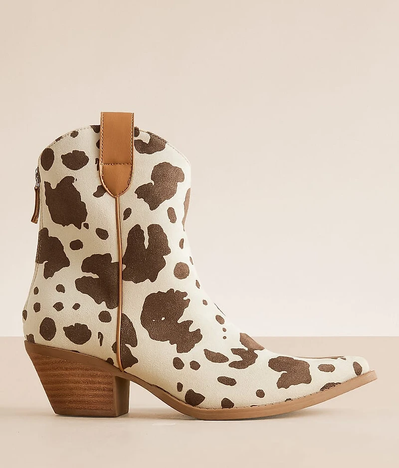 Rose Cow Print Western Ankle Boot