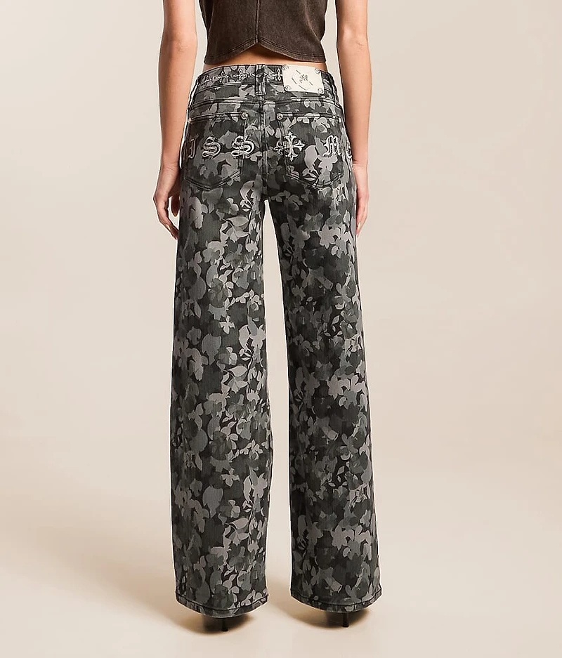 Floral Mid-Rise Wide Leg Stretch Jean