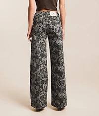 Floral Mid-Rise Wide Leg Stretch Jean