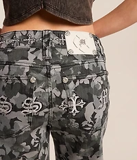 Floral Mid-Rise Wide Leg Stretch Jean