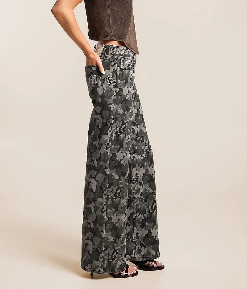 Floral Mid-Rise Wide Leg Stretch Jean