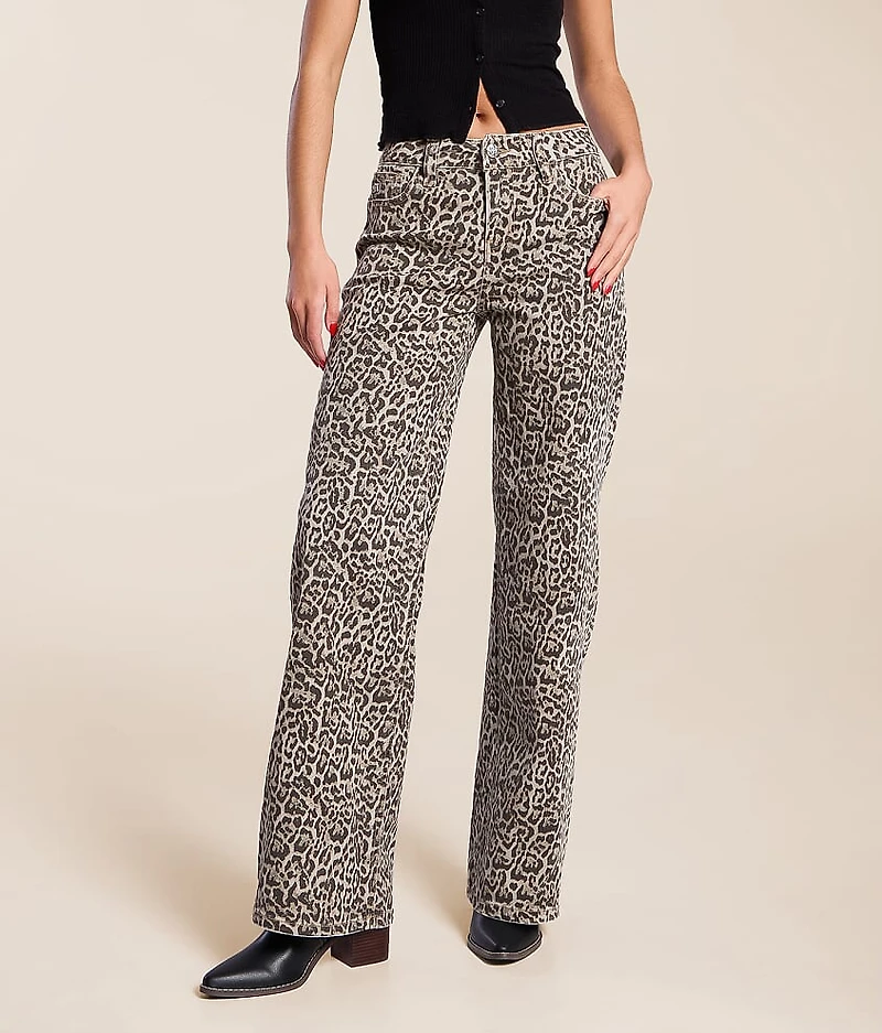 Leopard Print High Rise Wide Leg Stretch Jean