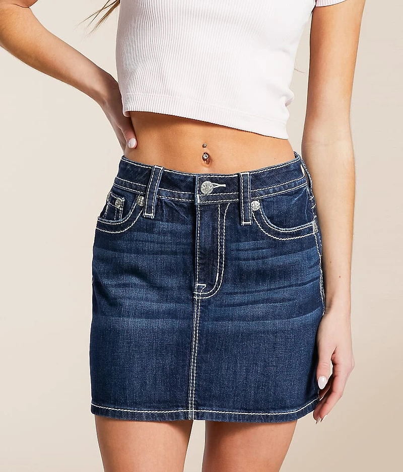 Mid-Rise Mini Denim Stretch Skirt