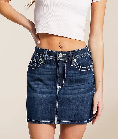 Mid-Rise Mini Denim Stretch Skirt