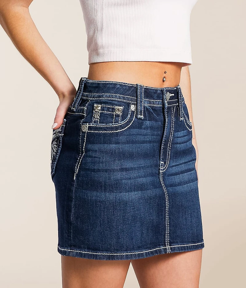 Mid-Rise Mini Denim Stretch Skirt
