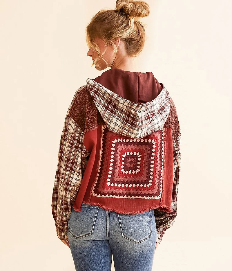 Pieced Plaid Hooded Shacket