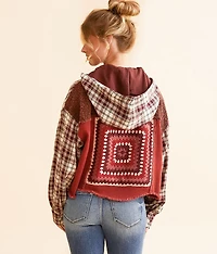 Pieced Plaid Hooded Shacket