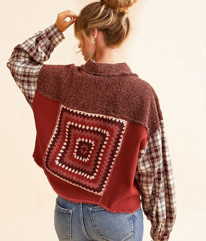 Pieced Plaid Hooded Shacket
