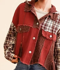 Pieced Plaid Hooded Shacket
