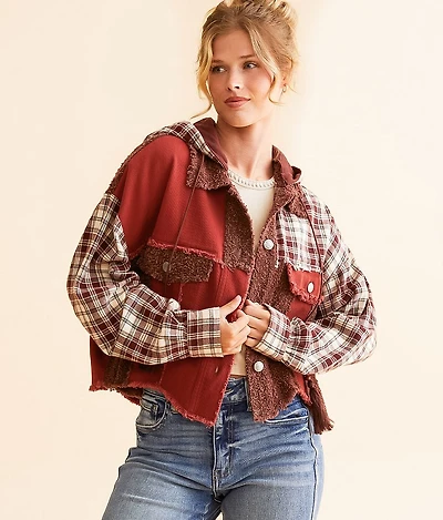Pieced Plaid Hooded Shacket