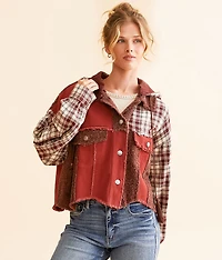 Pieced Plaid Hooded Shacket