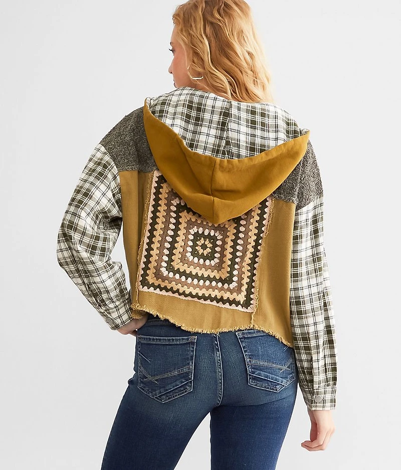 Pieced Plaid Hooded Shacket