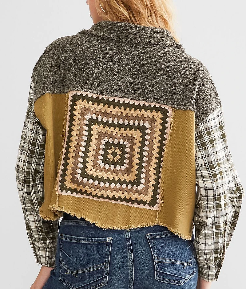 Pieced Plaid Hooded Shacket
