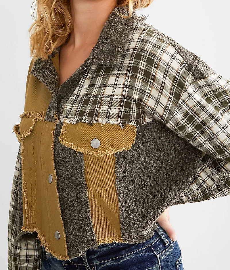 Pieced Plaid Hooded Shacket