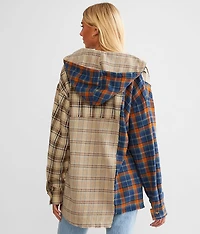 Mixed Plaid Hooded Shirt