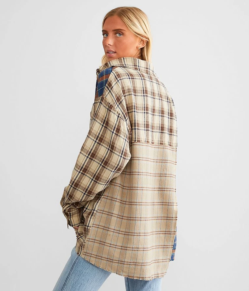 Mixed Plaid Hooded Shirt