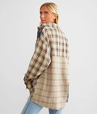 Mixed Plaid Hooded Shirt