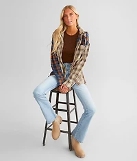 Mixed Plaid Hooded Shirt
