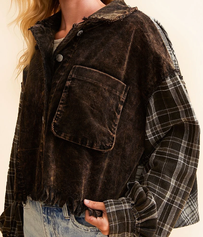 Pieced Plaid Washed Corduroy Jacket