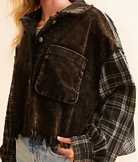 Pieced Plaid Washed Corduroy Jacket