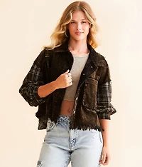 Pieced Plaid Washed Corduroy Jacket