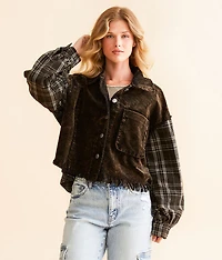 Pieced Plaid Washed Corduroy Jacket