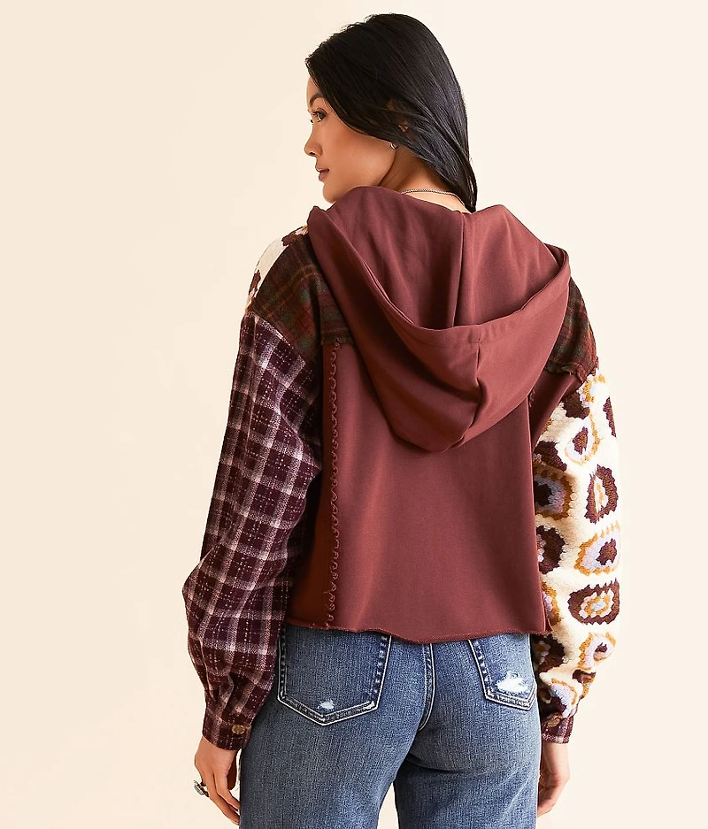 Pieced Plaid Hooded Jacket